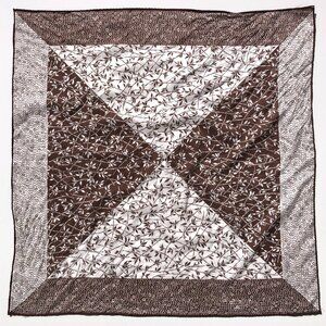 square scarf 21 inch chocolate brown white geometric Asian bamboo floral prints
